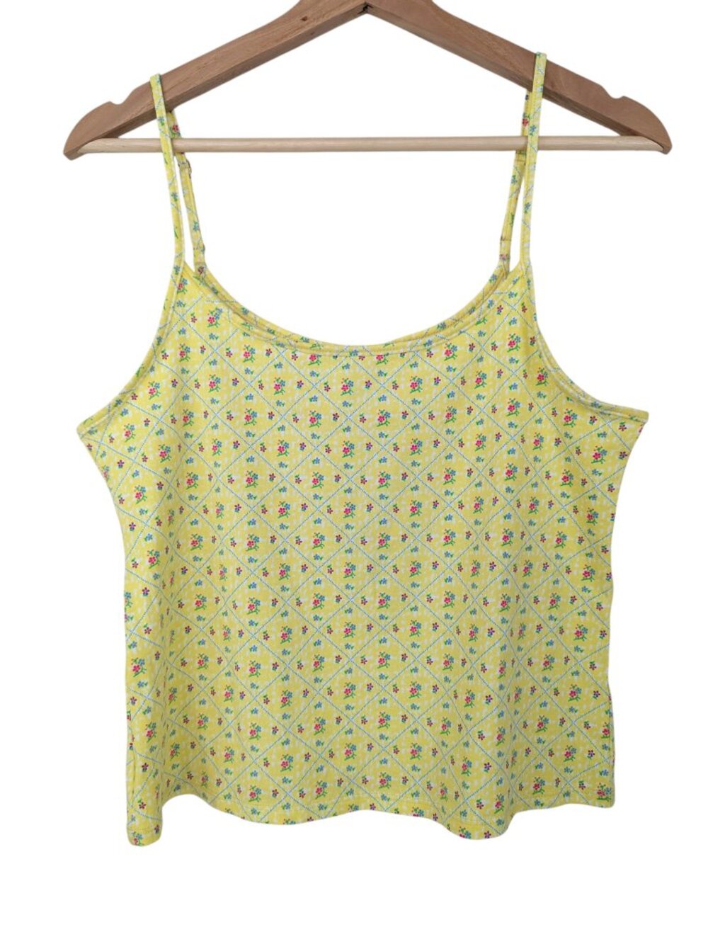 Pink by Frankies Bikinis Yellow Camisole Tank Top Floral Cotton Size L